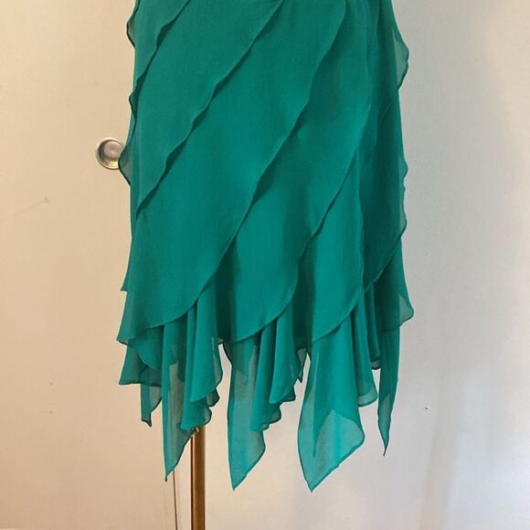 Vintage Tadashi Green Halter Layered Silk Gown Size 4 US / 8 UK - Picture 8 of 13